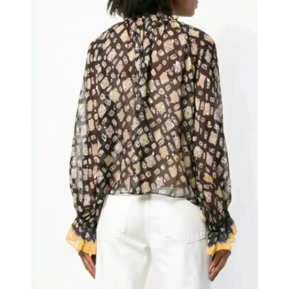 $477 Ulla Johnson Multicolor Printed Long Sleeve V Neck Nailah Blouse Top Sz Xs - Picture 5 of 16